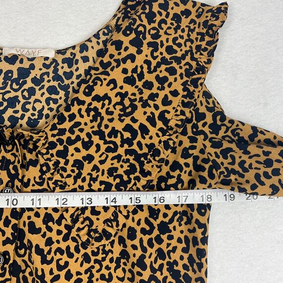 WAYF Esther Collared Blouse Cheetah Print Ruffle Size XS Fall Winter Essentials - Picture 4 of 8